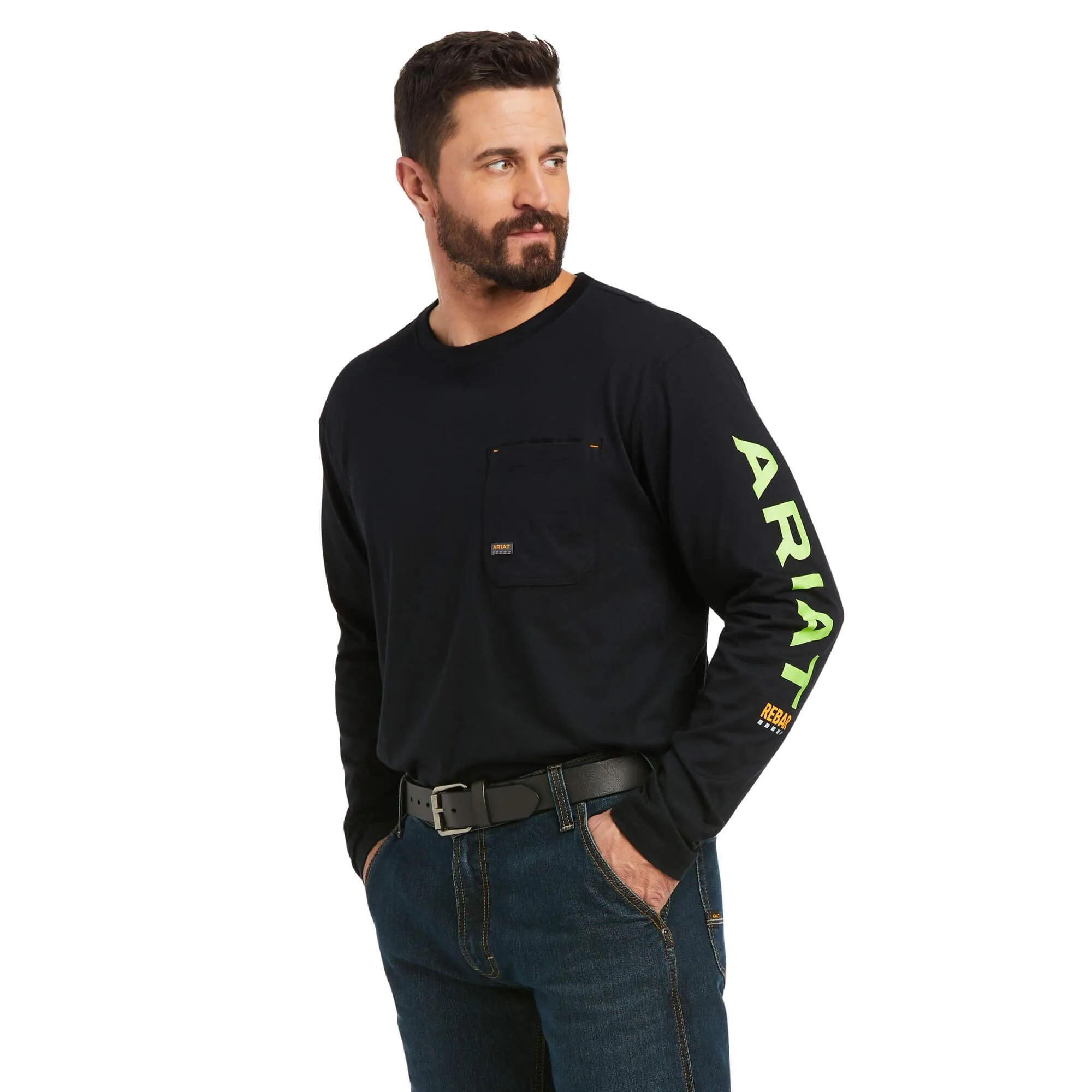 Rebar Workman Logo L/S T-Shirt - Black/Lime