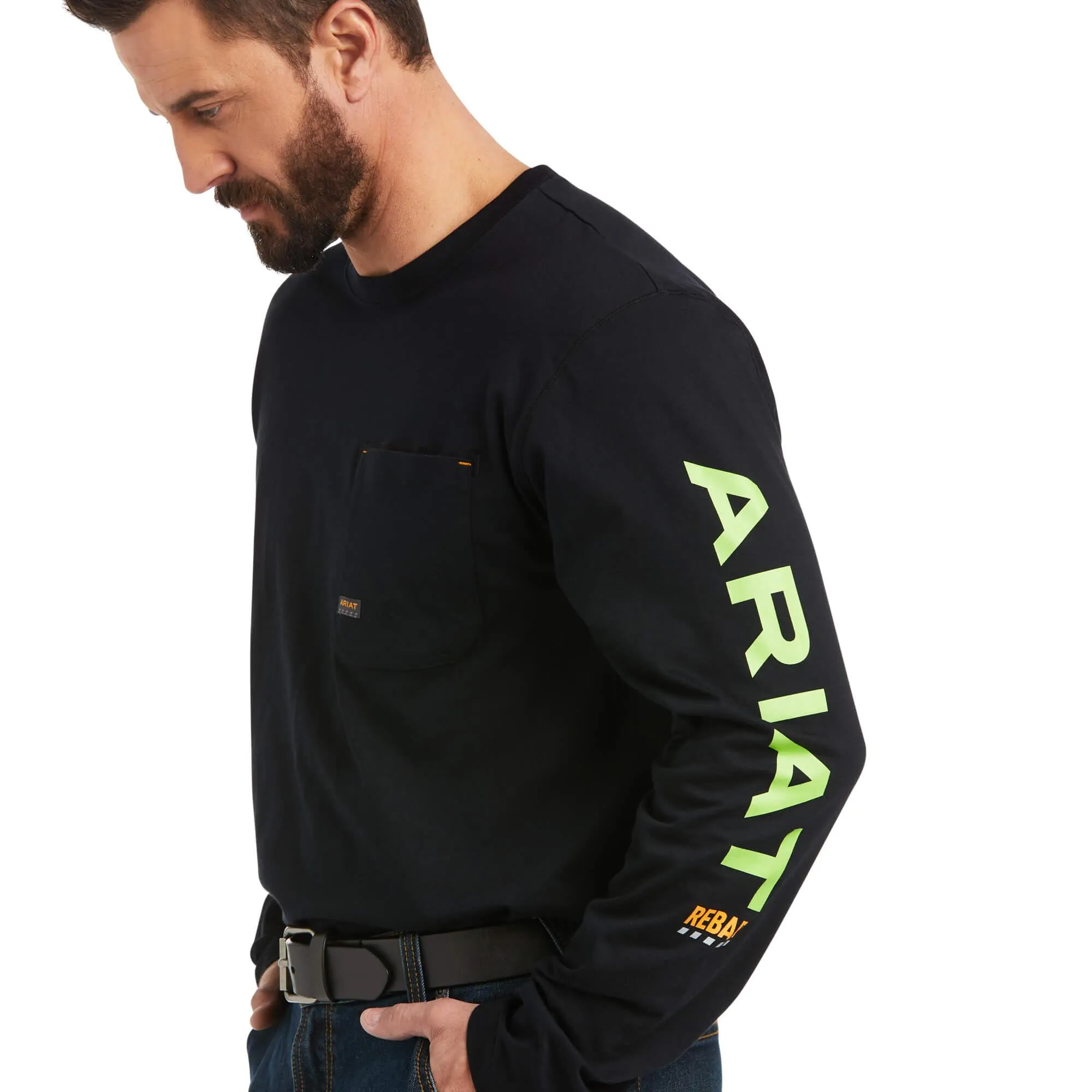 Rebar Workman Logo L/S T-Shirt - Black/Lime