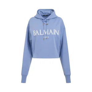 Roman Rubber Cropped Hoodie in Light Blue/White