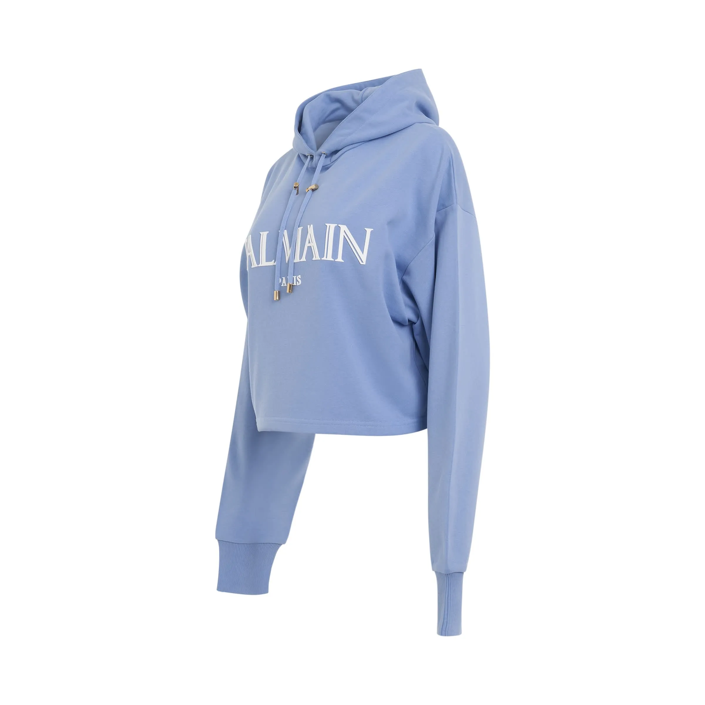 Roman Rubber Cropped Hoodie in Light Blue/White