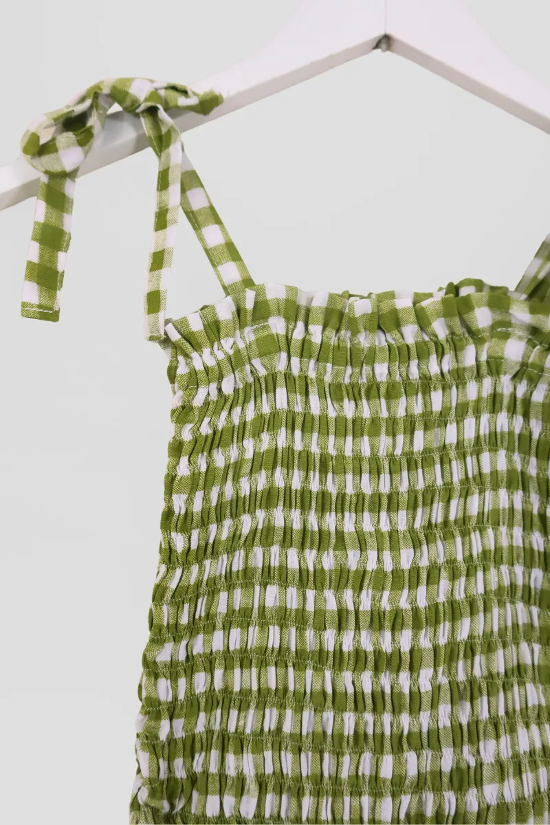 Rosa Ribbon Top in Apple Green Gingham