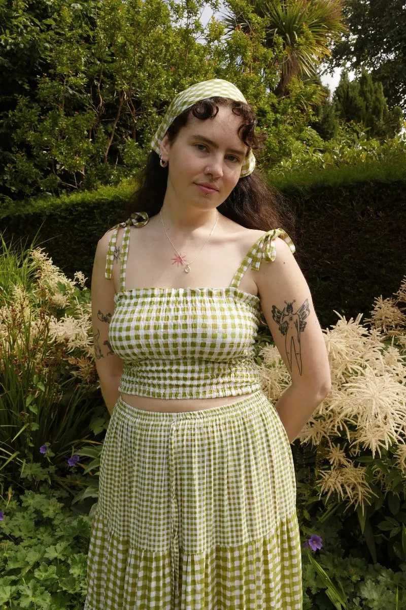 Rosa Ribbon Top in Apple Green Gingham