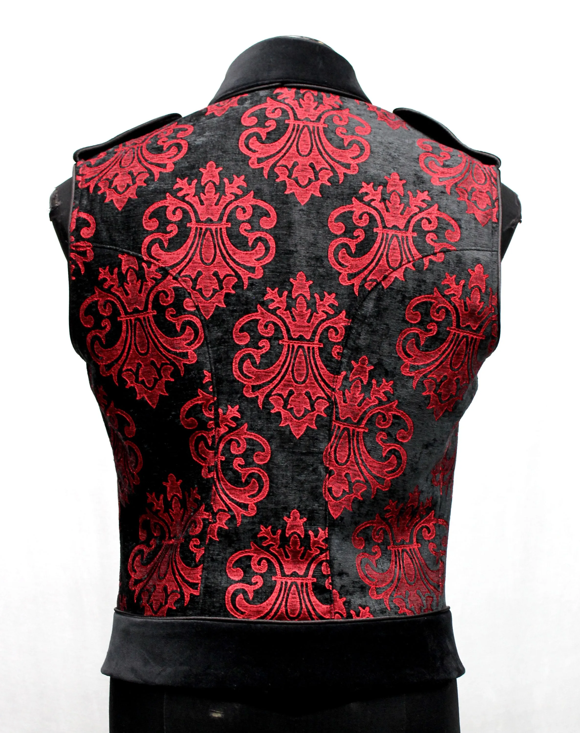 ROYAL MARINE VEST -Red On Black Velvet Brocade