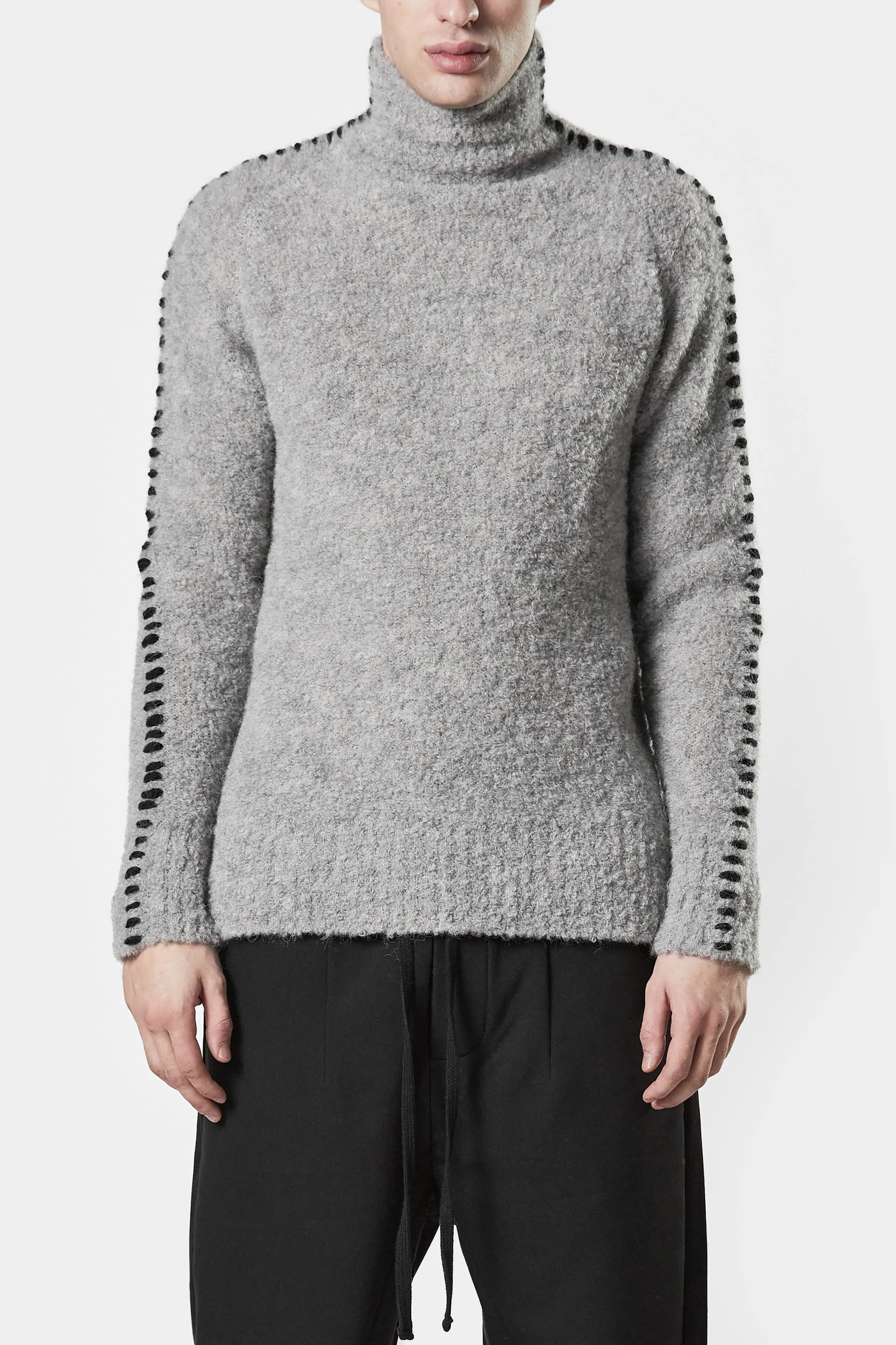 Scars-stitch alpaca knit high neck sweater, Grey