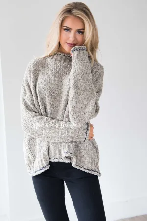 Soft Chenille Contrast Stitch Knit Sweater