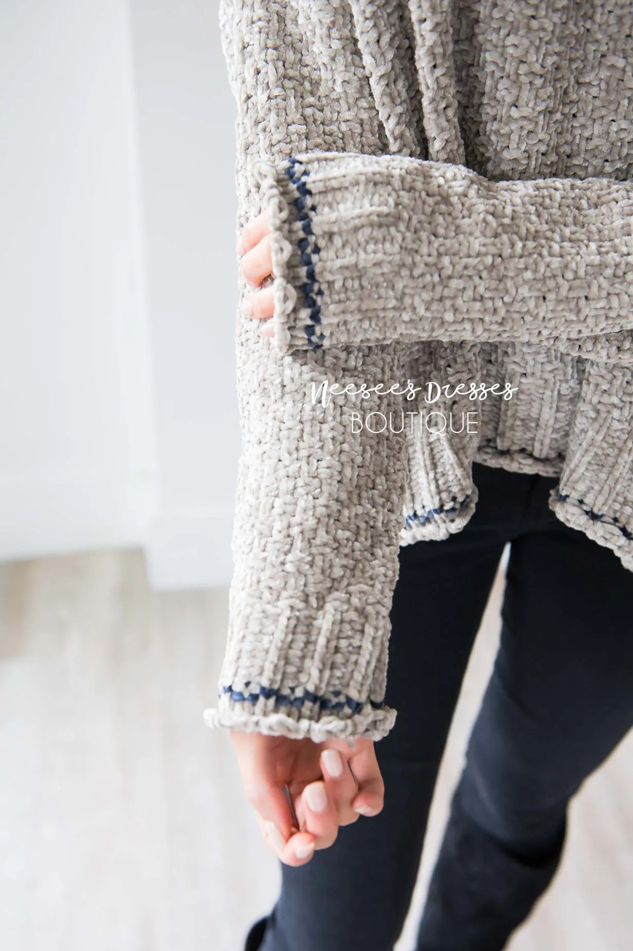 Soft Chenille Contrast Stitch Knit Sweater