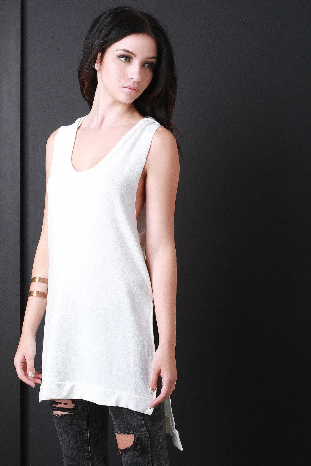 Soft Knit Sleeveless Hoodie Top