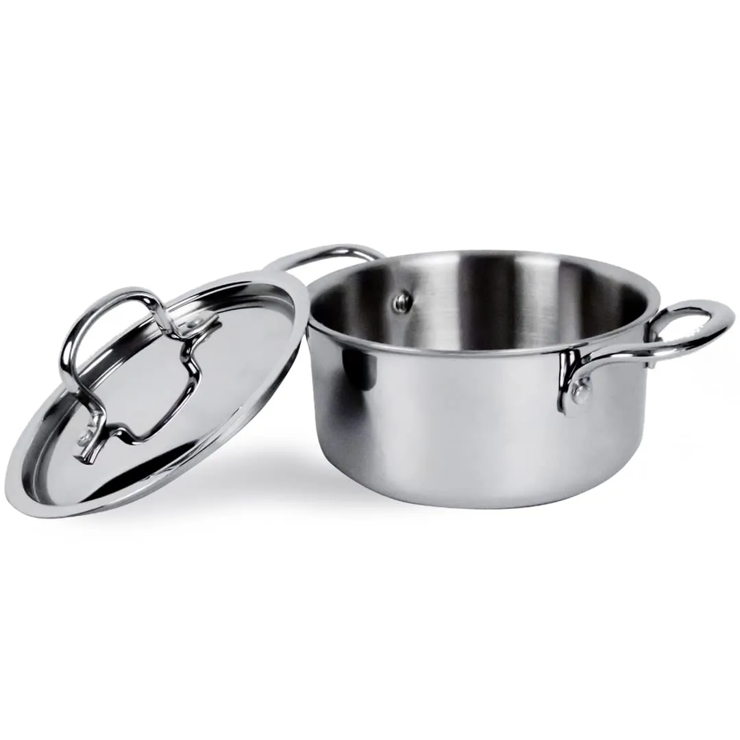 USHA SHRIRAM Triply Stainless Steel Tope with Lid | Handi Casserole with lid | Gas Stove & Induction Cookware | Durable, Non-Toxic | Easy Grip Handle | Heat Surround Cooking (4L)