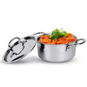 USHA SHRIRAM Triply Stainless Steel Tope with Lid | Handi Casserole with lid | Gas Stove & Induction Cookware | Durable, Non-Toxic | Easy Grip Handle | Heat Surround Cooking (4L)