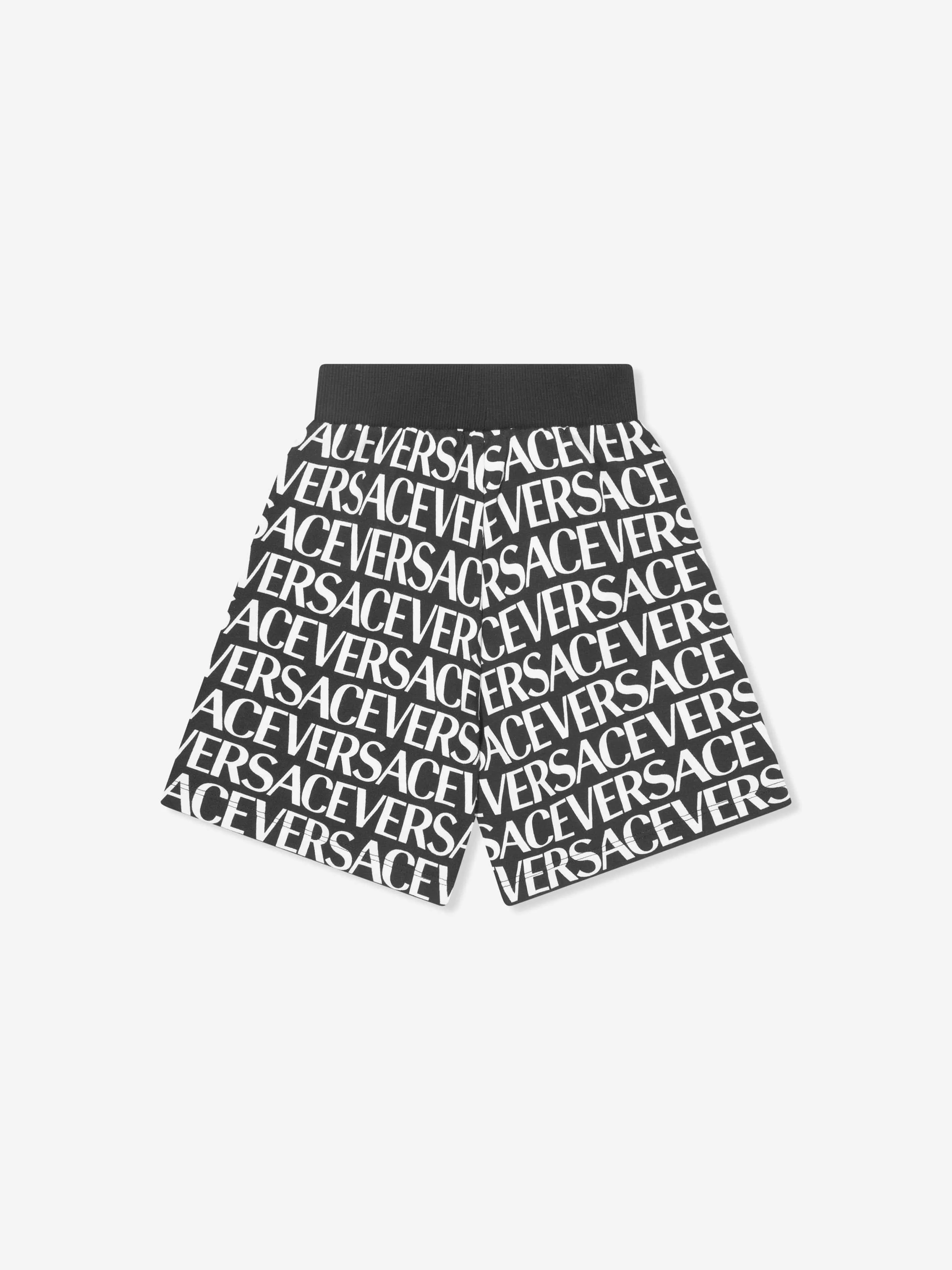 Versace Boys Logo Print Shorts in Black