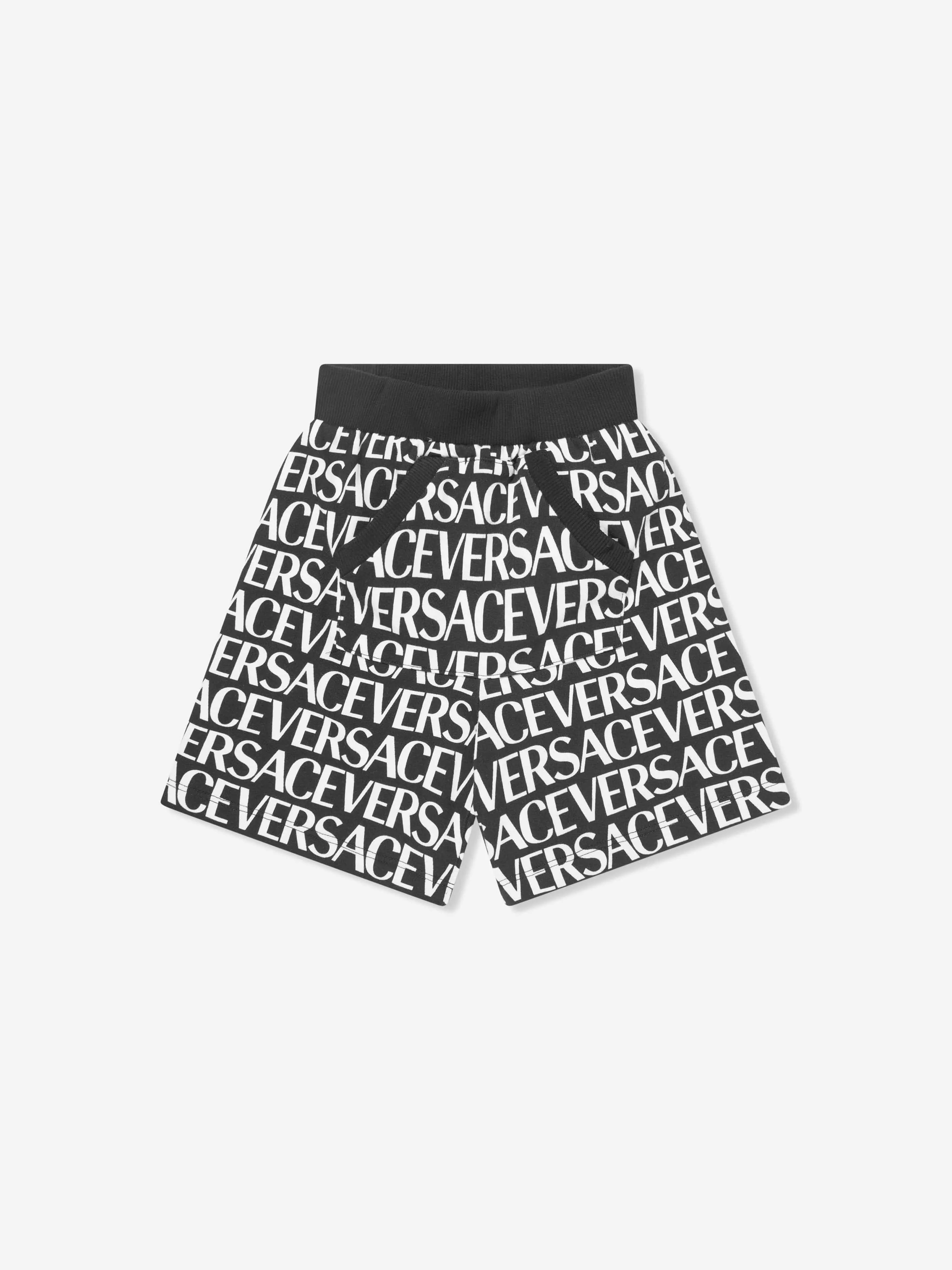 Versace Boys Logo Print Shorts in Black