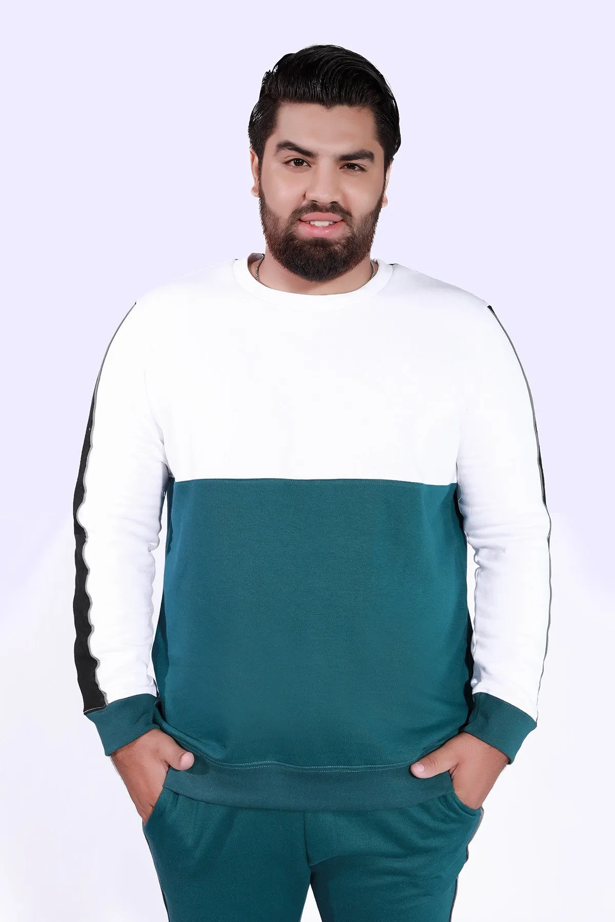 White-Zink Color Block Sweatshirt (Plus Size) - W21 - MSW032P