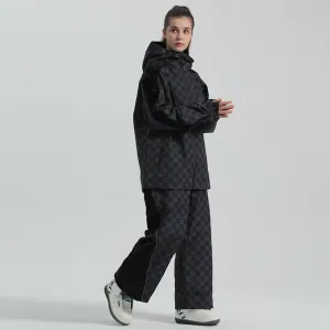 Women Grid Design Snow Jacket & Pants Set