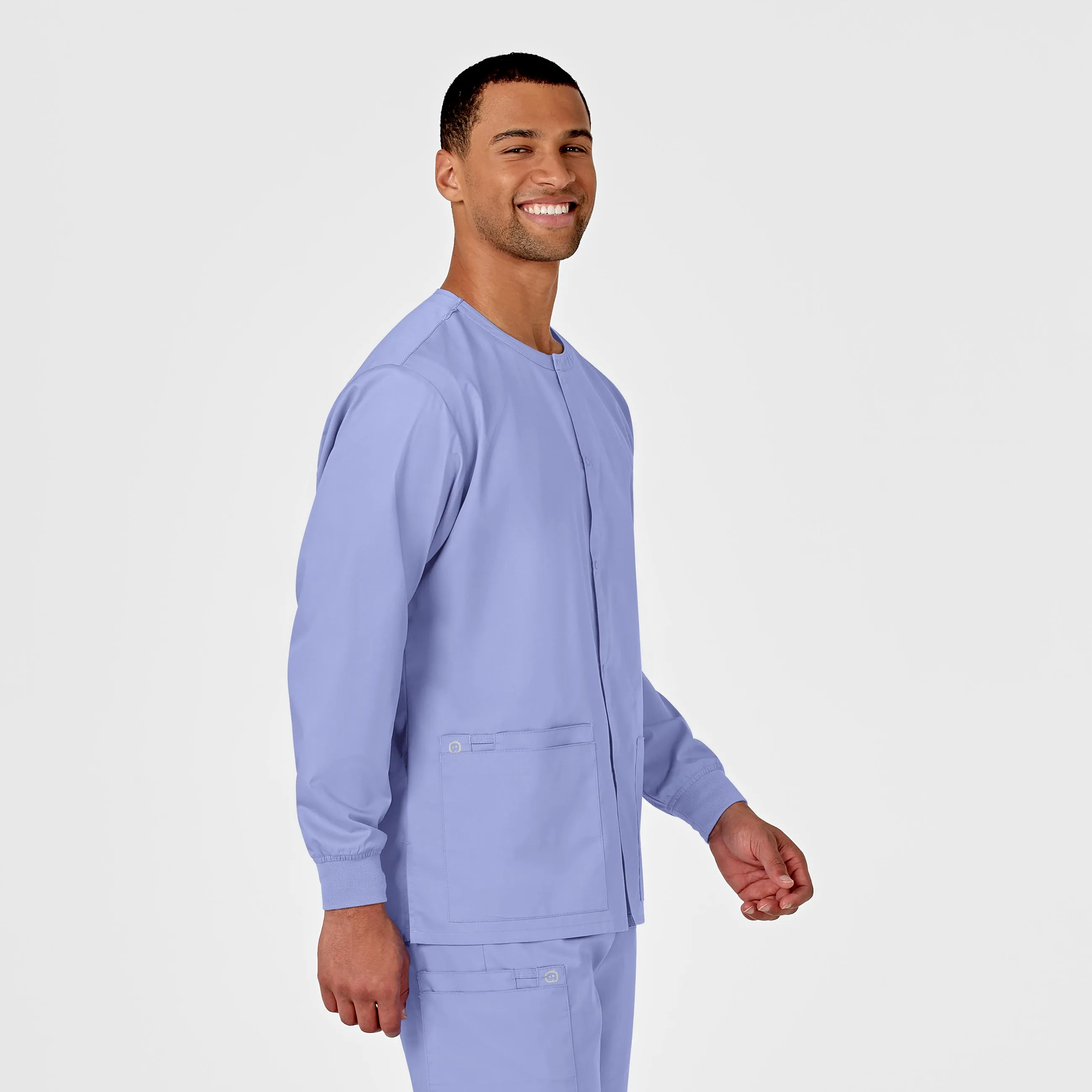 WonderWORK Unisex Snap Front Scrub Jacket - Ceil Blue