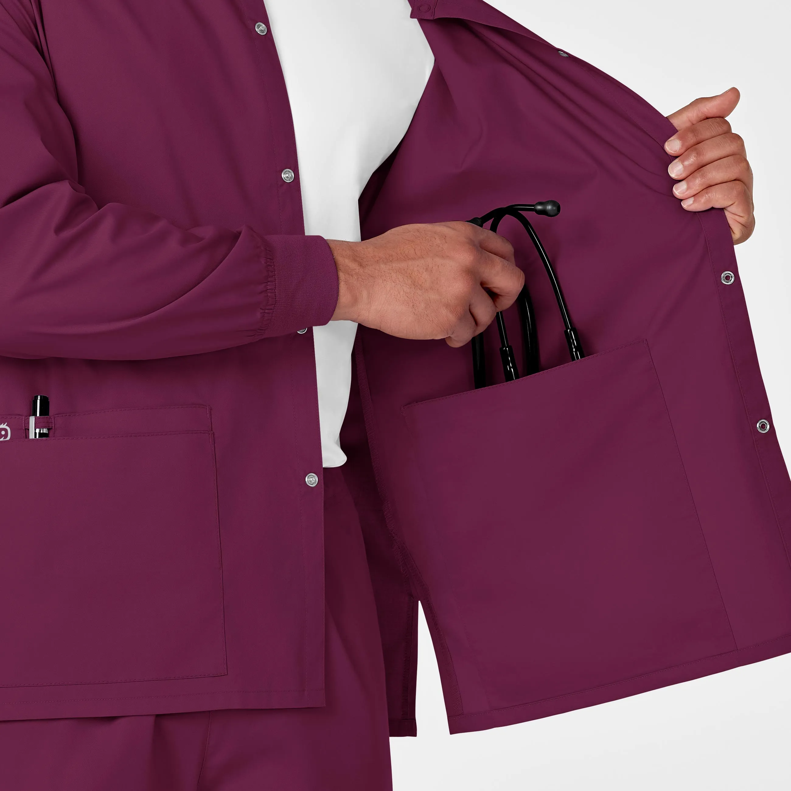 WonderWORK Unisex Snap Front Scrub Jacket - Wine