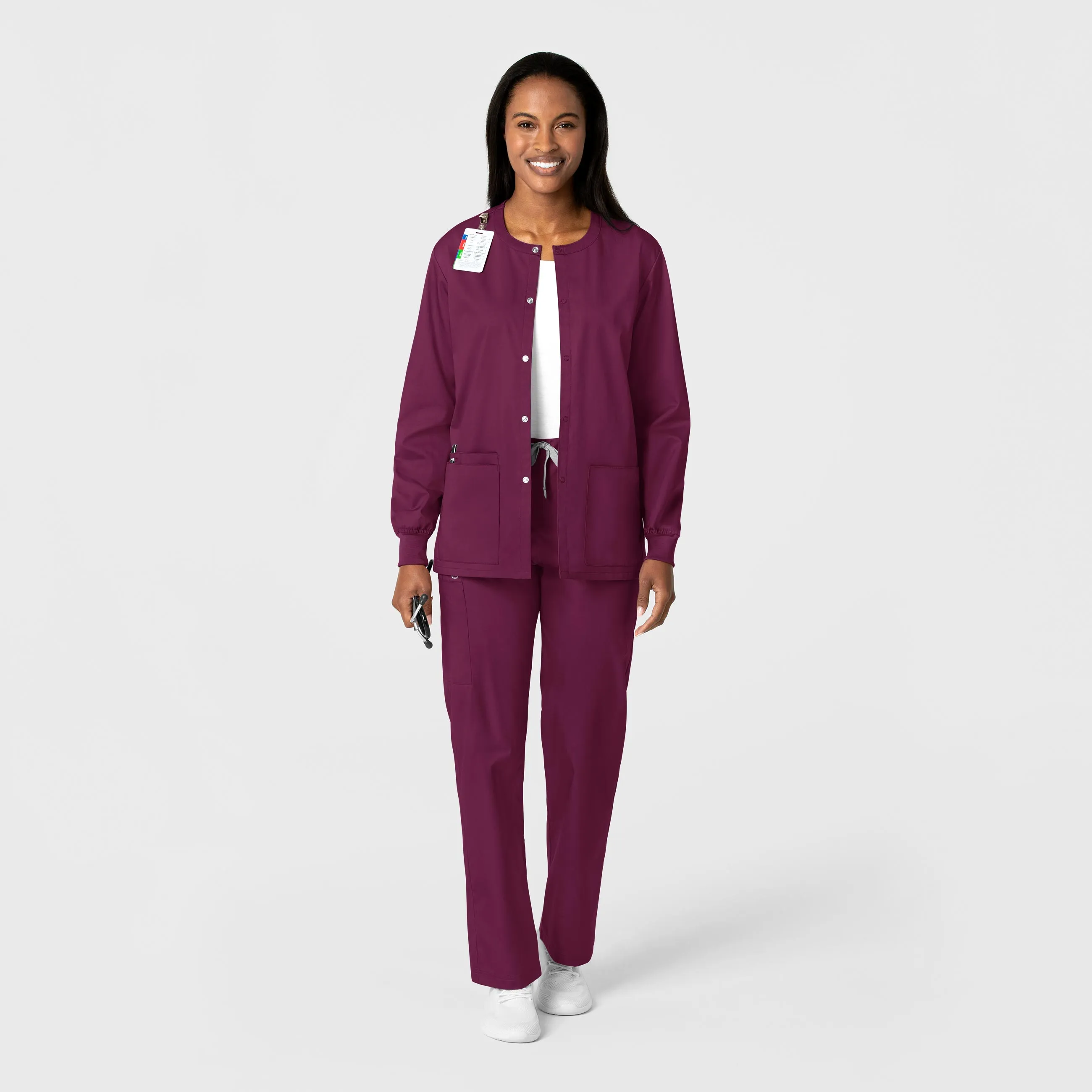 WonderWORK Unisex Snap Front Scrub Jacket - Wine