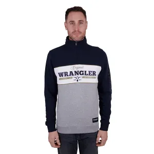 Wrangler Mens Edward 1/4 Zip Pullover Navy/Grey Marle